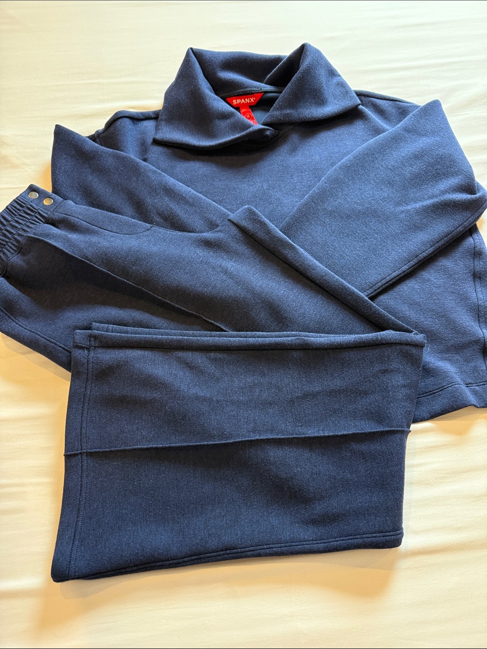 Spanx Air Essentials Navy Pullover Sweat Set with Boot Cut Pants